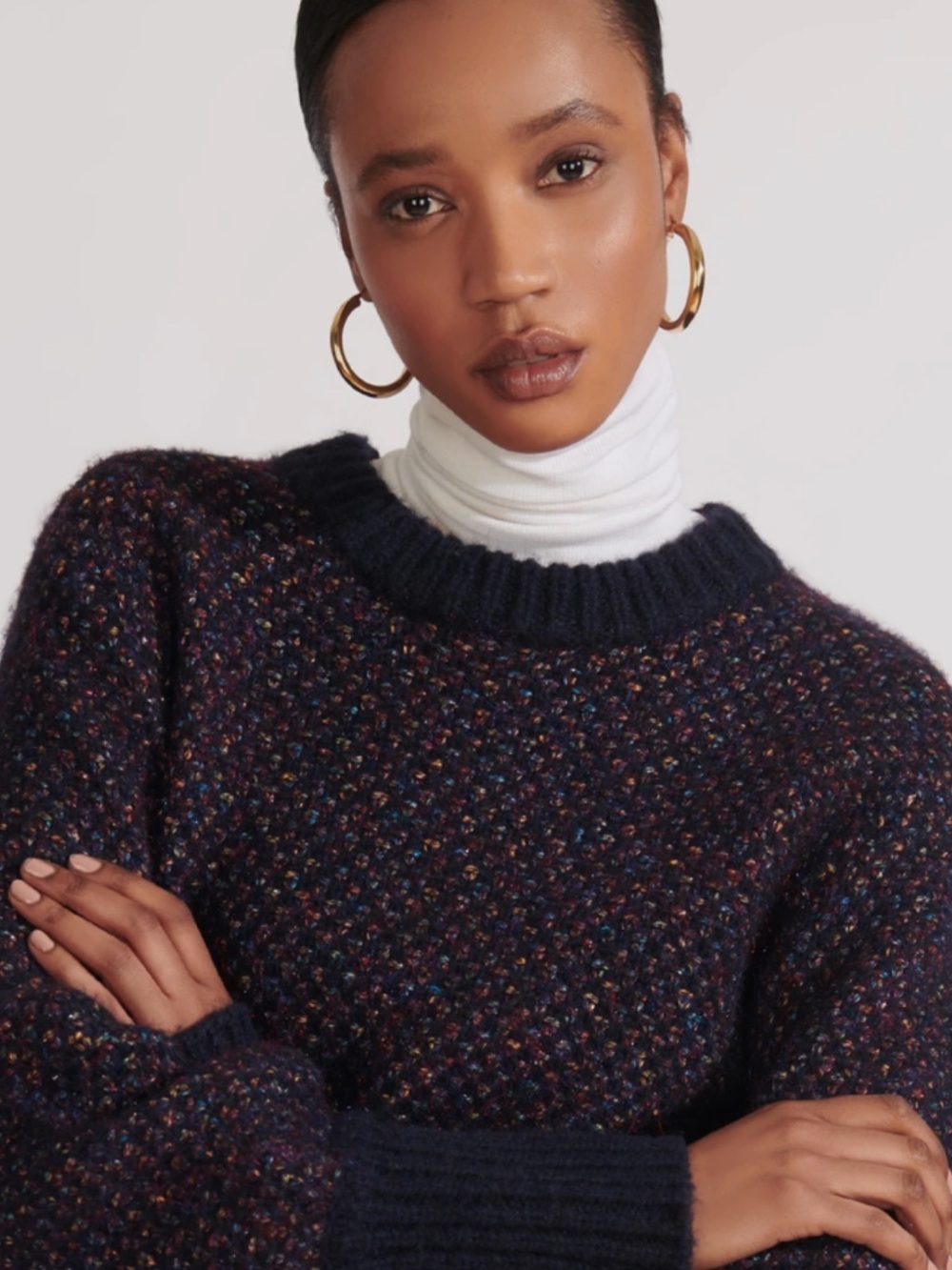Veronica Beard Navy Multicolor Alpaca Blend Speckled Crewneck Sweater